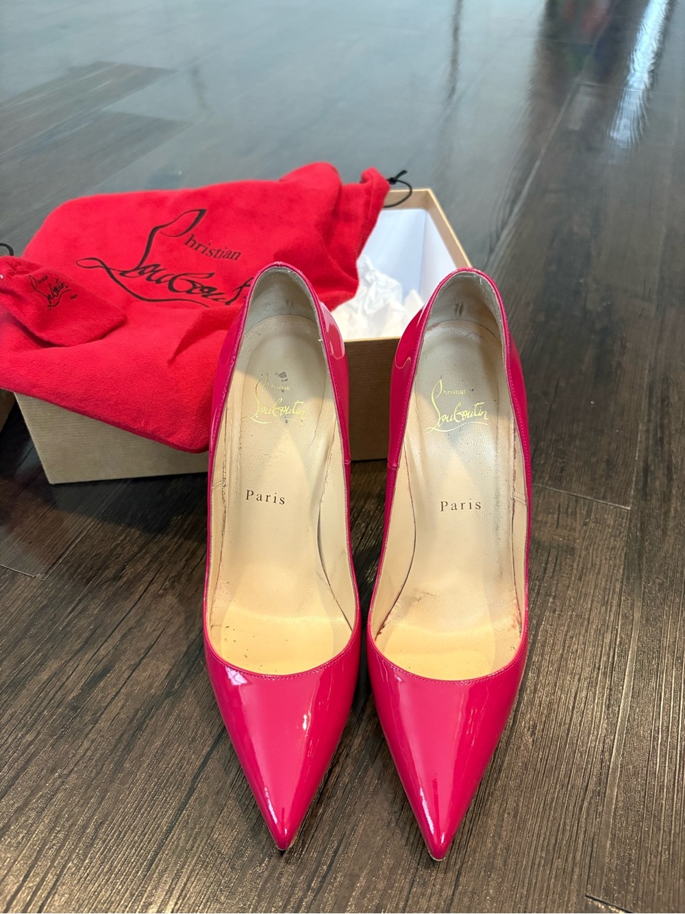Christian Louboutin Hot Pink Patent Pointed-Toe Pumps